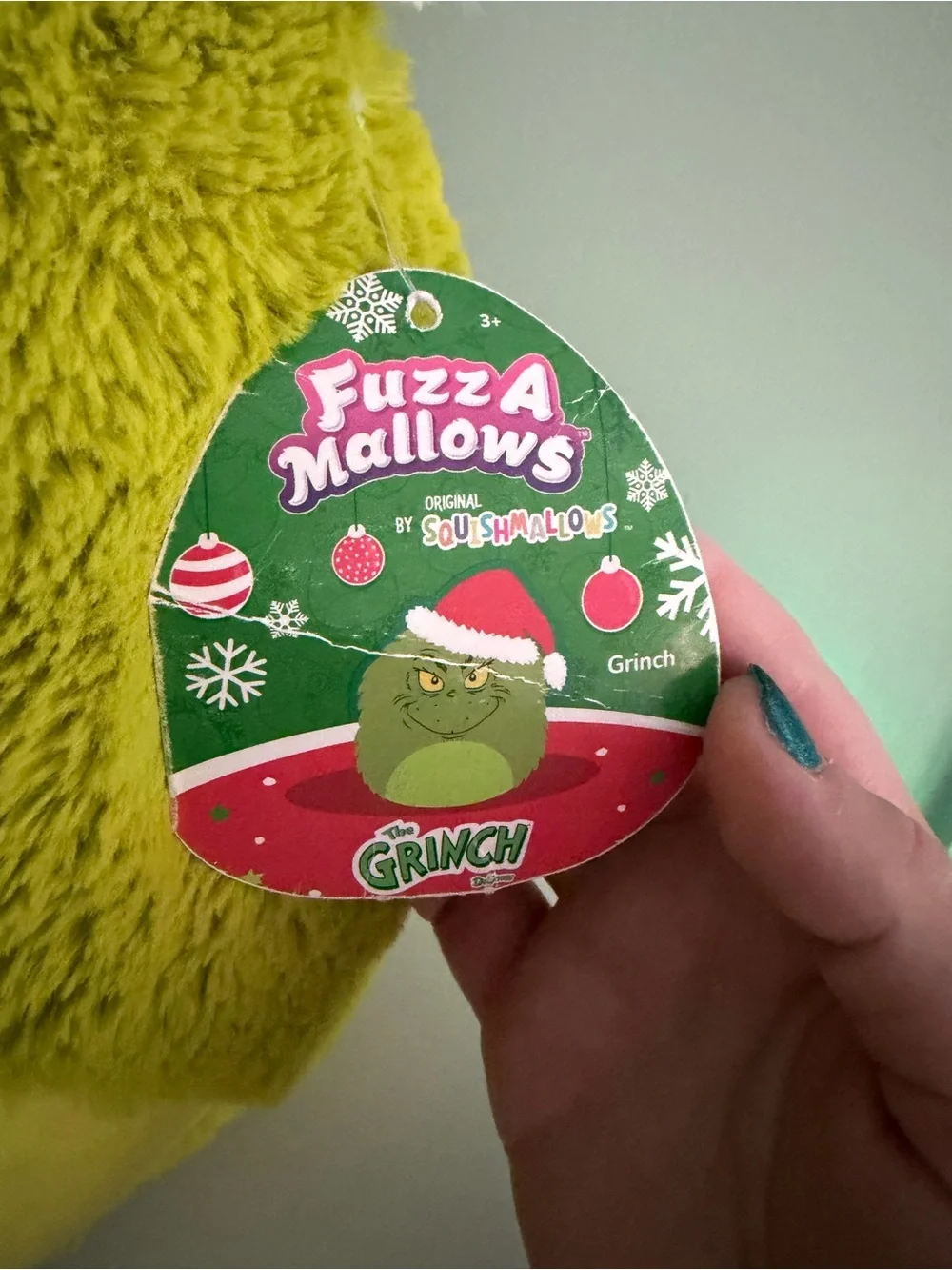 Squishmallows Fuzz-A-Mallows Grinch Green Plush with Santa Hat 2024